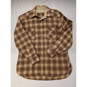 Pendleton Men XL Virgin Wool Plaid Western Snap Front Long Sleeve Flannel Brown